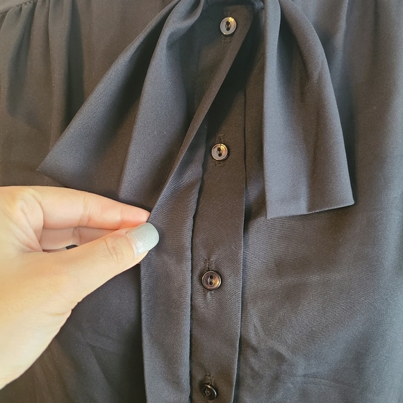 VTG NWT JCP Alicia Black Polyester Faux Bow Semi Sheer Hidden Button Blouse - Picture 7 of 13